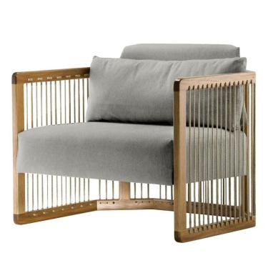 Imagem de Poltrona Com Braço Mava Algodão Cinza Madeira Cedro Corda Plana Poliéster Duna