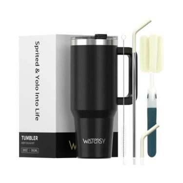 Imagem de Copo Térmico De Aço Inoxidável De 591ml Com Alça E Canudo Para Bebidas