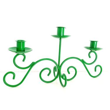Imagem de Castiçal De Ferro Candelabro Com porta Velas 39x17 Cor: Verde - StiloA