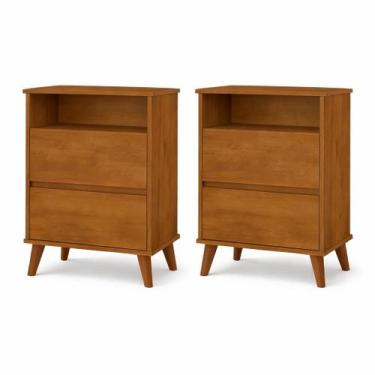 Imagem de Kit 2 Mesas Cabeceira Ônix Gaveta Nicho Estilo Retrô Moderno Quarto Ca