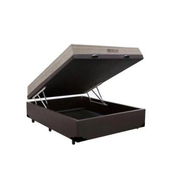 Imagem de Cama Box Baú Viúva 128 Tecido Sintético Marrom com Colchão Ortobom Air