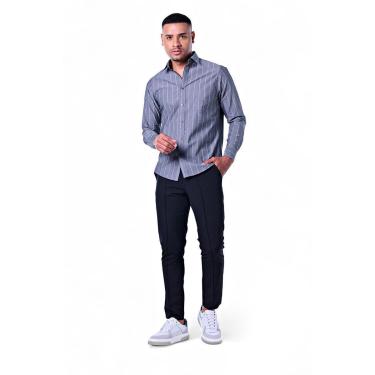 Imagem de Camisa Masculina Algodão Manga Longa Com Listras-Masculino