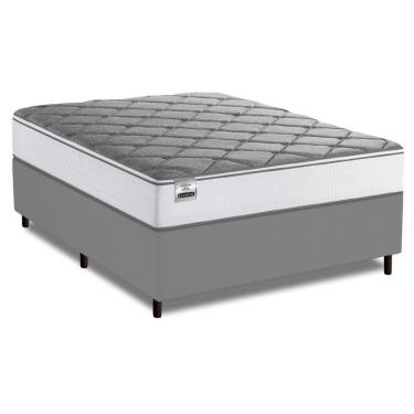 Imagem de Cama Box Casal Real Max Force Softgel 138x188x65cm - Suporta Até 200 Kg Por Pessoa Branco / Cinza