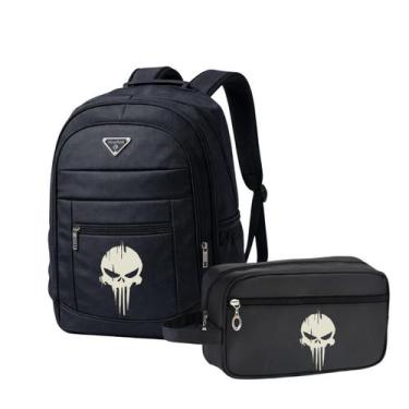 Imagem de Kit Mochila Grande Alça Resistente trabalho Notebook Caveira - Mormino
