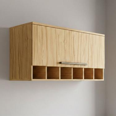 Imagem de Armário Aéreo de Cozinha 80cm com 1 Porta Basculante e Mini Adega 100% Mdf Itália Espresso Móveis Amendoa