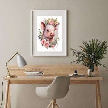 Imagem de Quadro Porquinho Floral - 60X48Cm