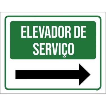 Imagem de Kit 10 Placa Acm Elevador Serviço Verde Seta 18X23 - Sinalizo