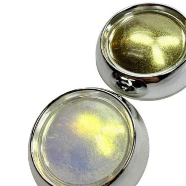 Imagem de Kit Pó Cromado Dourado + Asa de Borboleta Branco Nail Art - Aqui tem G