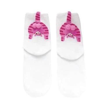 Imagem de Meias De Casal De Gato De Desenho Animado Fofas, De Algodão, Cano Médi