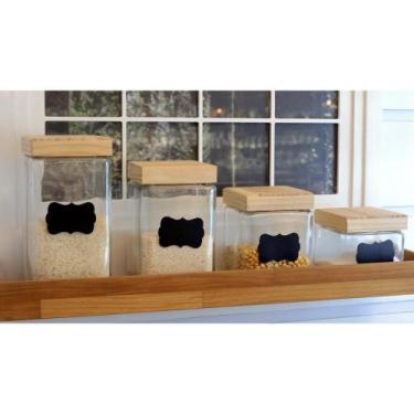 Imagem de Porta Mantimento de Vidro com Tampa de Pinus e Adesivo 800ml - Wolff