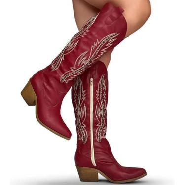 Imagem de Bota Texana Cano Alto Bordô Cor:BordôTamanho:38 - Jessica Leal Shoes, 