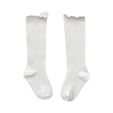 Imagem de Meias De Algodão Macias Com Renda E Flores Para Meninas, Até O Joelho,