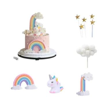Imagem de Topo De Bolo De Unicórnio Com Arco-íris Para Meninas, 9 Peças, Decoraç