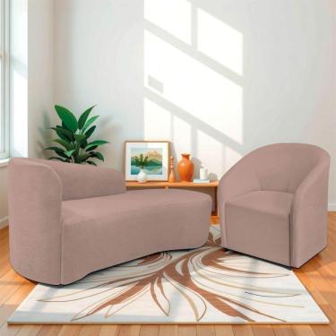Imagem de Kit Sofá Curvo França 160cm Ld. E Poltrona Luiza Max Conforto, Elegância E Design Moderno Linho Rosê
