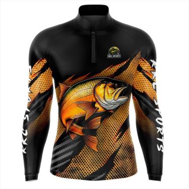 Imagem de Camisa De Pesca Masculina Manga Longa Preta e Laranja 85-Masculino