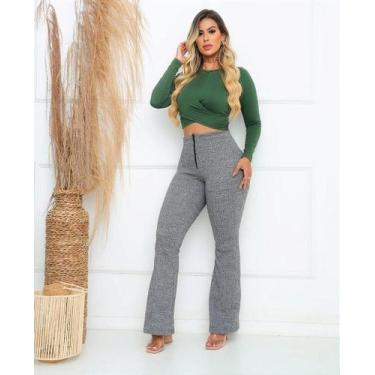 Imagem de Calça Flare Social Feminina Elegante com Zíper e Bolsos - Cinza Claro 