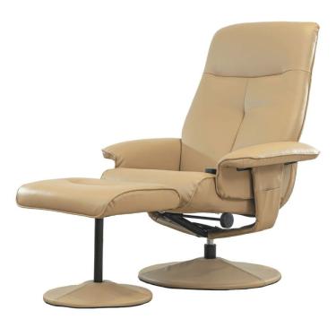 Imagem de Poltrona de Massagem Reclinável Soft Domann Design PU Bege com Controle e Apoio para os Pés