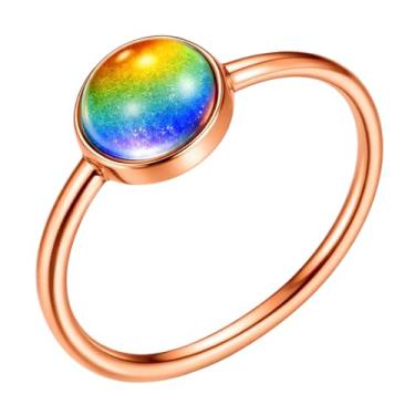Imagem de Ello Elli Anel de humor minimalista de aço inoxidável de 1,5 mm, pedra acrílica que muda de cor, joia delicada para o dia a dia para mulheres com caixa de presente, Metal, acrílico