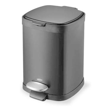 Imagem de Lixeira Banheiro 6l Preta Inox Escovado 31x21x21cm Pedal