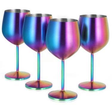 Imagem de Jogo de 4 Taças para Vinho Lifecapido 530 ml Coloridas em Aço Inoxidáv