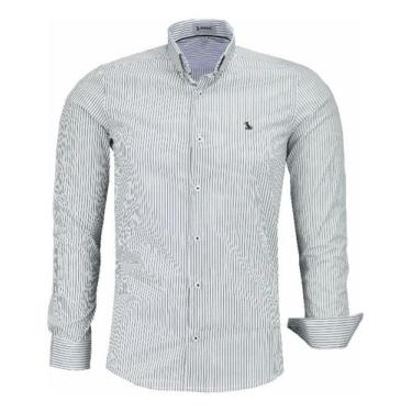 Imagem de Camisa Listrada Social Masculina Manga Longa Amil Slim 1821, Preto, 3