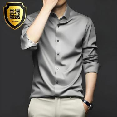 Imagem de Camisa Masculina Branca de Manga Comprida - Sem Ferro, Anti-rugas (S-5