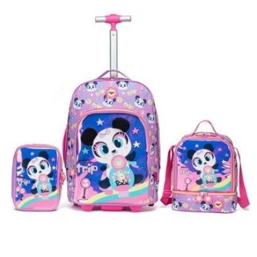 Imagem de Kit Mochila de Rodinha + Estojo + Lancheira Menina Escolar Infantil Espaçosa-Feminino