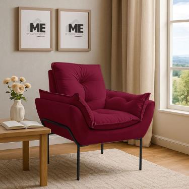 Imagem de Poltrona Decorativa Opala Amamentação Para Sala Base De Ferro preto Suede MEecommerce