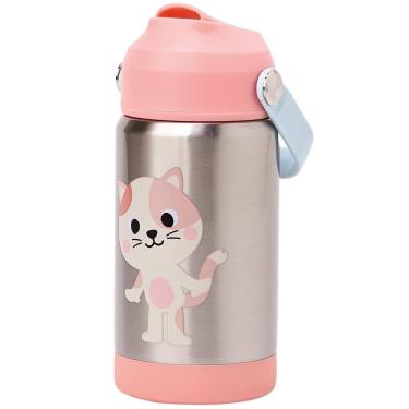 Imagem de Copo Térmico Buba Parede Dupla Com Canudo Zoo Gato Rosa
