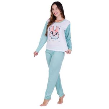 Imagem de Pijama Feminino Inverno Estampado de Frio Calça e Manga Longa Feminino