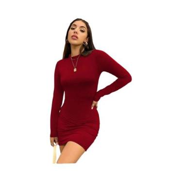 Imagem de Vestido Mini Plissado Feminino Slim Fit Com Gola Alta E Manga Longa, J