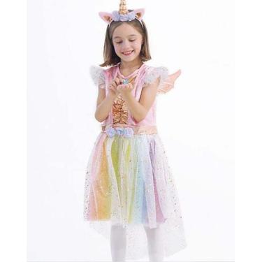 Imagem de Vestido Colorido Fantasia Infantil Juvenil De Unicórnio Com Tiara E As