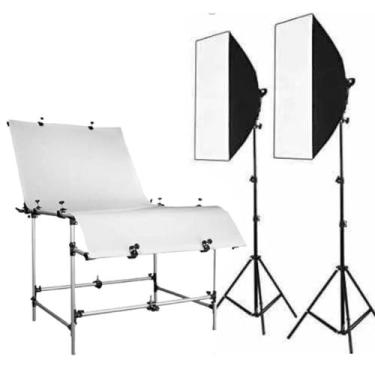 Imagem de Kit Mesa Still de 1,3m e dois softbox com 2 tripés de iluminação de es