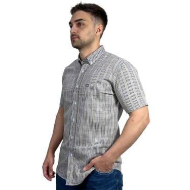 Imagem de Camisa Social Xadrez Manga Curta Com Bolso Dawson, Branco, G1