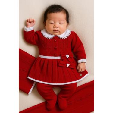Imagem de Saída de Maternidade Tricot Menina Vestido Vivi 5 Peças - Tamine, Verm