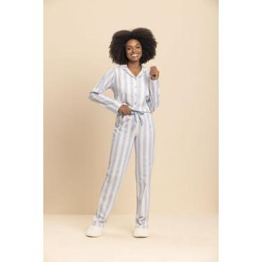 Imagem de Pijama Manga Longa Aberto Checklist em Algodão - Lua Encantada, M