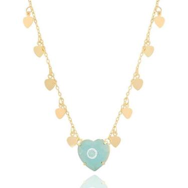 Imagem de Colar Feminino Coração Color Cravejado Banhado a ouro Estilo - Santo E