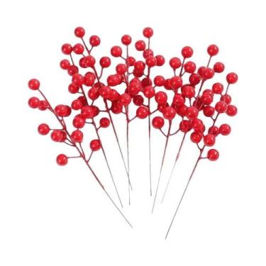 Imagem de Galhos De Pinheiro Artificiais Com Bagas De Cereja Vermelha, 10 Peças,
