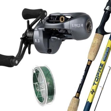 Imagem de Kit Pesca Carretilha Lince Carbon Vara Topaz 1,80m Alta Resistência Li