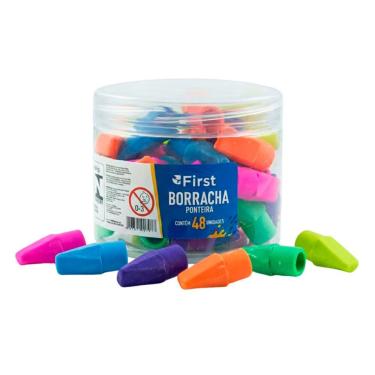 Imagem de Borrachas Ponteiras de Lapis Borracha Ponteira Colorida Escolar Pote com 48 Unidades Cores Sortidas