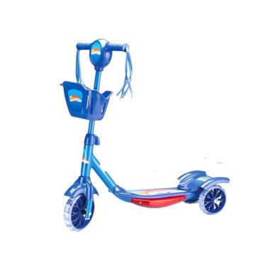 Imagem de Patinete Infantil 3 Rodas Dobrável com Som Luz Brilho nas Rodas Cestinha Freio Traseiro Azul
