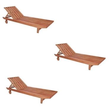 Imagem de Conjunto 3 Espreguiçadeiras para Jardim em Madeira Maciça Maldivas Mar