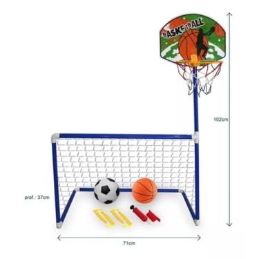 Imagem de Trave 2 em 1 Futebol Golzinho e Cesta Basquete com Bomba Bola DM Toys 