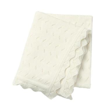 Imagem de Cobertor de bebê Loyfoky 100% algodão tricotado 75x100cm branco