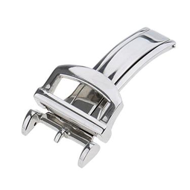 Imagem de F Fityle Fivela dobrável de aço inoxidável prata de 16 mm para relógio de couro