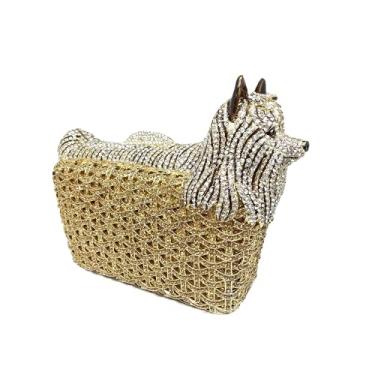 Imagem de Boutique De FGG Bolsa clutch feminina formal de cristal para noite Minaudiere Poodle Wedding Strass, Mini, Ouro e prata, Small