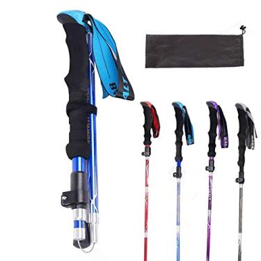 Imagem de Bastão Dobrável Tático Feminino Bengala Bengala Caminhada Trilha Equipamento de Caminhada Bengala (Azul, Reto)