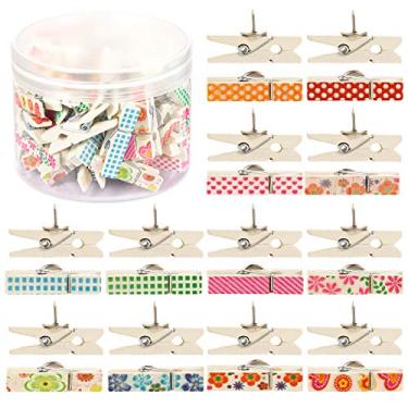 Imagem de Pinos de Push Whaline com clipes de madeira coloridos Pushpins Pacote com 50 grampos de papel decorativos para placas de cortiça, anotações, fotos, artesanato e decoração de parede
