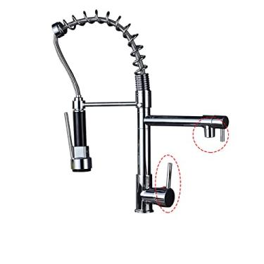 Imagem de Torneira de cozinha de bico duplo 360 graus de rotação primavera pull down pulverizador deck montado torneira de pia de cozinha misturador torneiras, cromo d, china