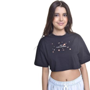 Imagem de Camiseta Cropped Juvenil Feminino Amofany Free To Be A Dreamer - Preto